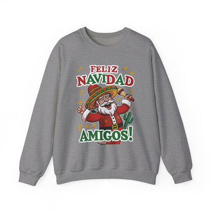 Feliz Navidad Amigos Sweatshirt, Funny Mexican Santa Christmas Jumper, Latin Holiday Fiesta Pullover