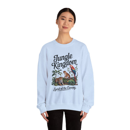 Jungle Kingdom Womens Sweatshirt, Cozy Jungle Crewneck, Nature Lover Gift, Wildlife Artwork, Eco-Conscious Apparel, Animal Enthusiast Clothing