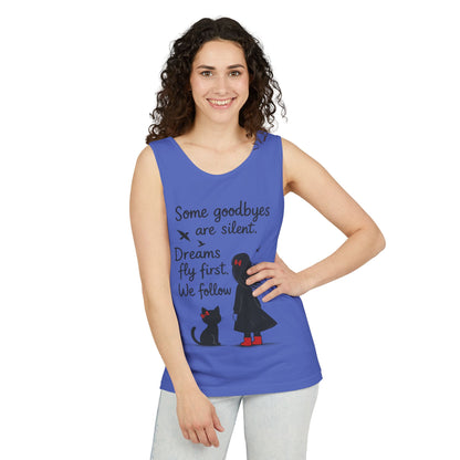 Minimalist Tank Top, Womens Tank, Girl & Cat Art Print, Emotional Lightweight Summer Shirt,  Inspirational Apparel, Cat Lover Gift