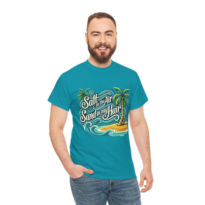 Salt in the Air Sand in My Hair Shirt, Beach Summer Vibes Graphic T-Shirt, Tropical Ocean Palm Design, Ocean-Themed Shirt, Gift Beach Lovers