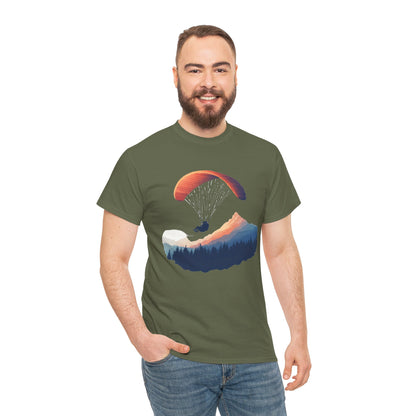 Paragliding Adventure T-Shirt, Mountain Landscape Tee, Nature Travel Lover Shirt, Outdoor Hiking Gift, Unisex Heavy Cotton Tee