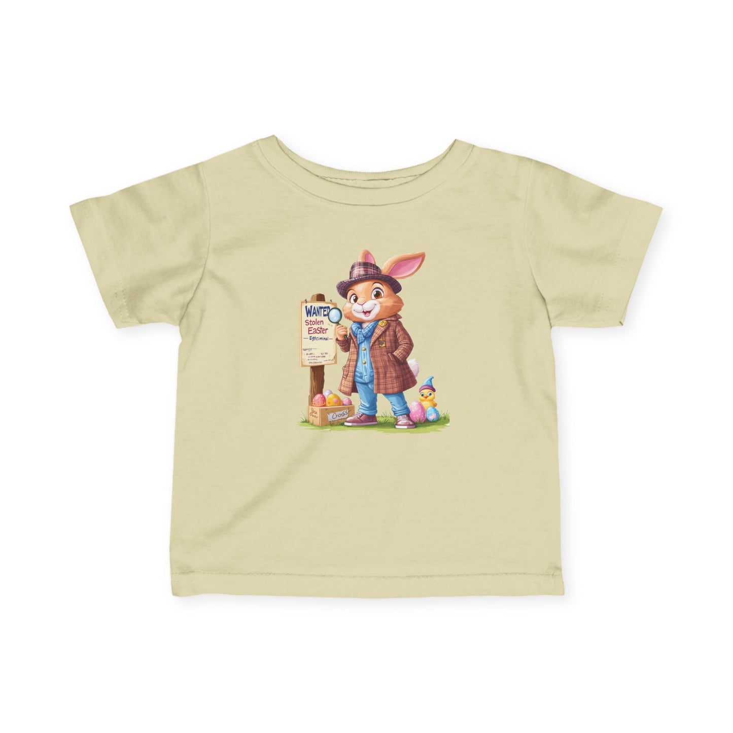 Detective Bunny Baby Tee - Cute Easter Egg Hunt Shirt for Infants 6-24 Months, Fun Spring Outfit with Mystery Bunny & Colorful Eggs