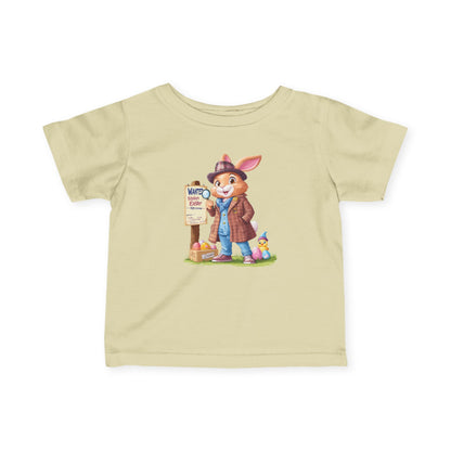 Detective Bunny Baby Tee - Cute Easter Egg Hunt Shirt for Infants 6-24 Months, Fun Spring Outfit with Mystery Bunny & Colorful Eggs