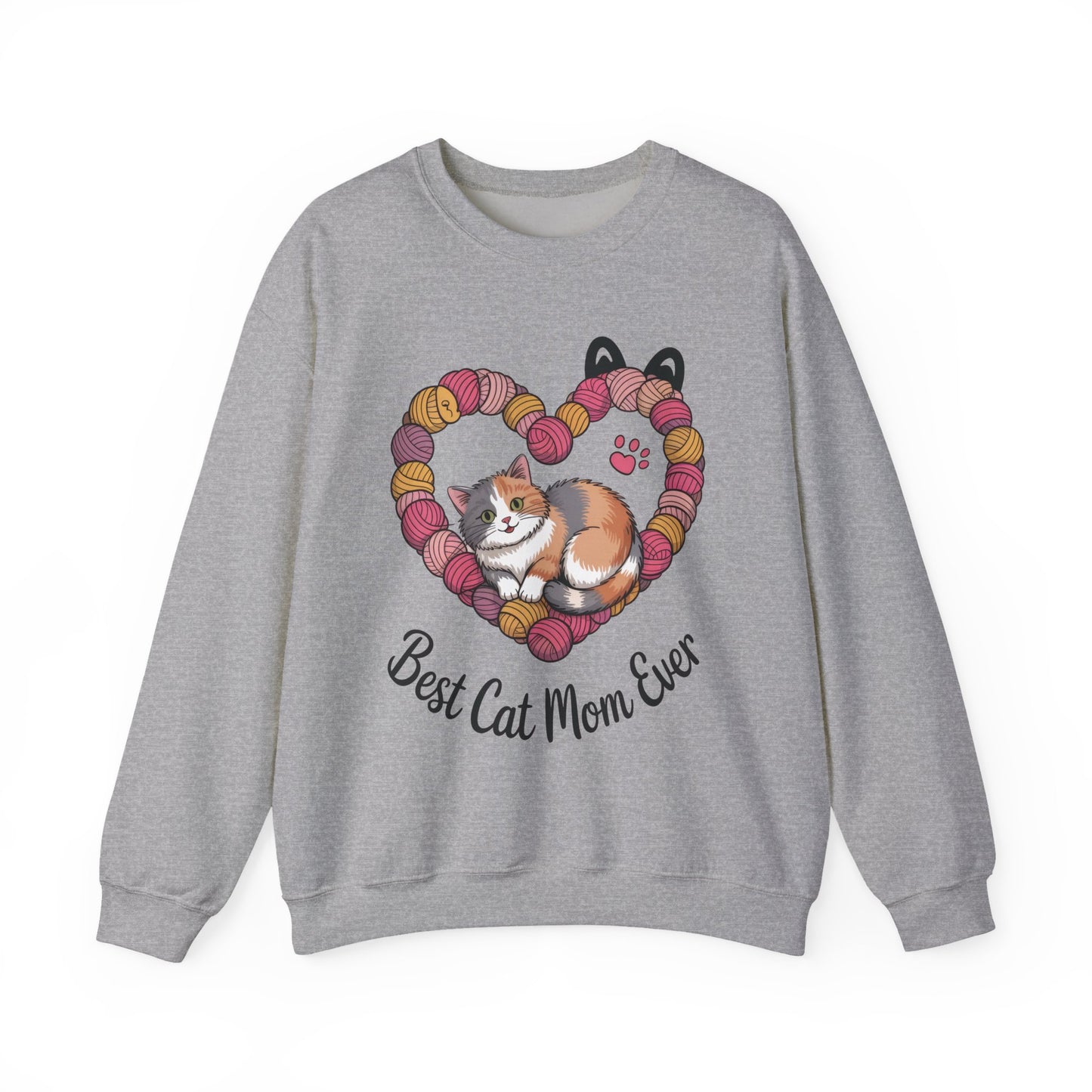 Best Cat Mom Ever Sweatshirt, Cozy Cat Lover Gift, Mother's Day Apparel, Pet Owner Sweatshirt, Cute Gift for Cat Moms, Yarn Themed