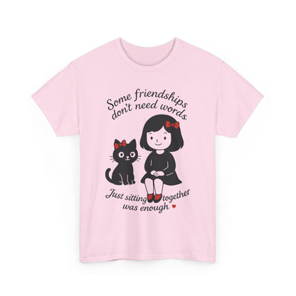 Cute Cat & Girl Graphic Tee, Playful Gift for Cat Lovers, Cat and Girl Design, Gift for Cat Owners, Women's Cotton T-Shirt