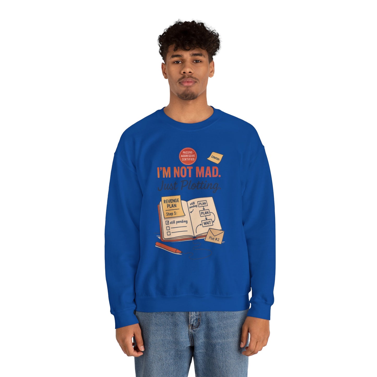 Funny Mens Revenge Sweatshirt, Im Not Mad Just Plotting, Passive Aggressive Sarcastic Crewneck for Him