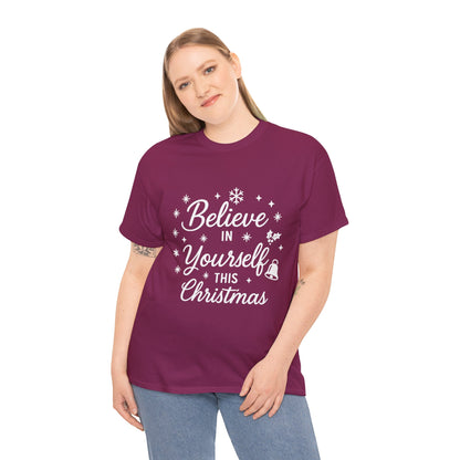 Women's Believe in the Magic Christmas Shirt, Santa Hat Holiday Tee for Women
