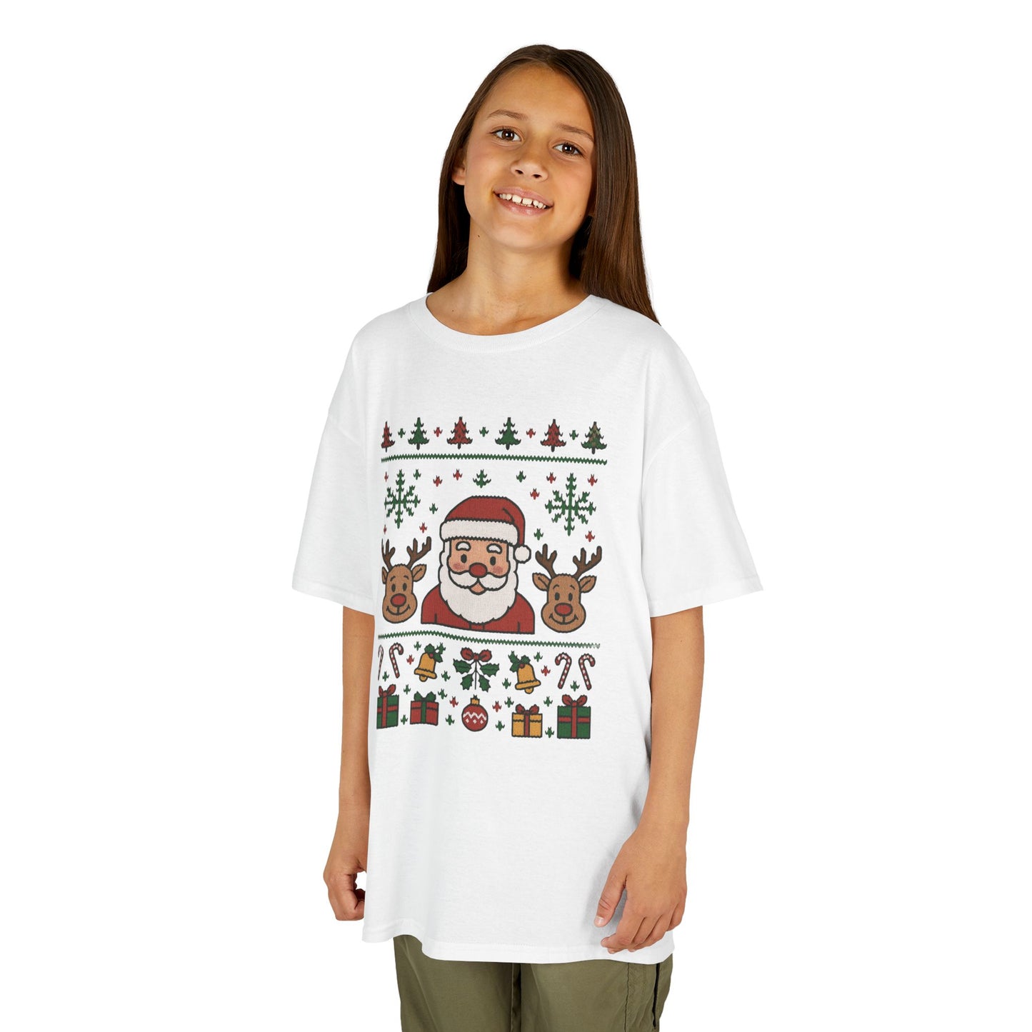 Santa - Reindeer Christmas Shirt for Kids, Cute Holiday Tee, Kids Heavy Cotton™ Tee