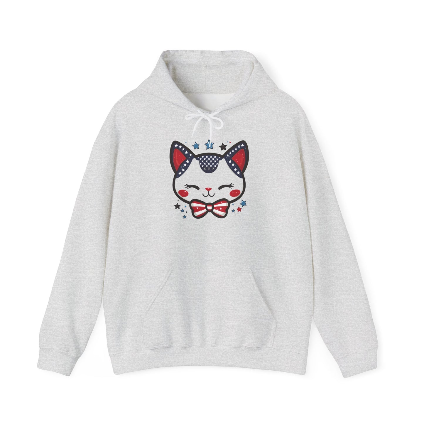 Cute Patriotic Cat -Themed Women's Hoodie, for Cat Lovers, Cute Gift for Pet Owners, Cozy Sweatshirt for All Seasons, Fourth of July Hoodie