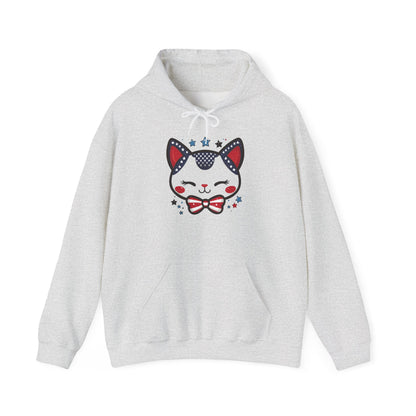 Cute Patriotic Cat -Themed Women's Hoodie, for Cat Lovers, Cute Gift for Pet Owners, Cozy Sweatshirt for All Seasons, Fourth of July Hoodie