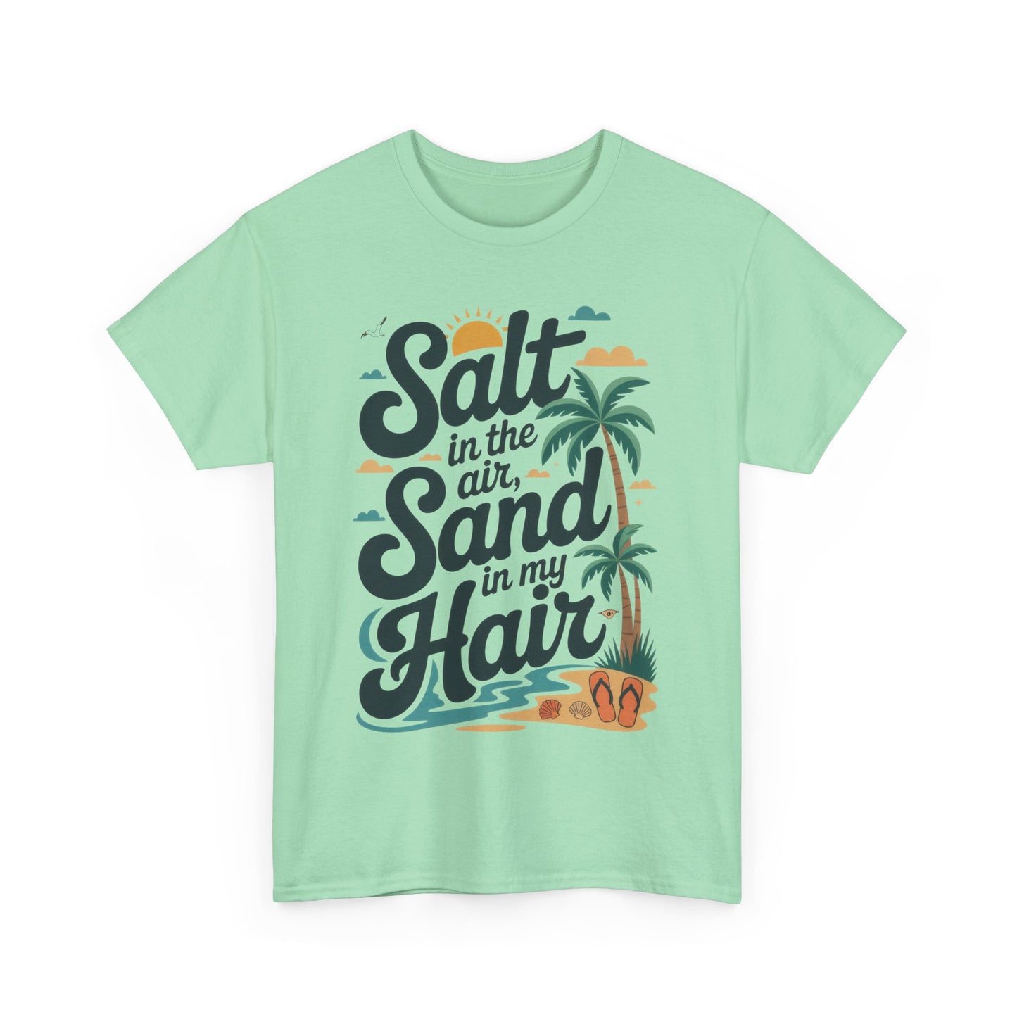 Salt in the Air Sand in My Hair Shirt, Beach Summer Vibes Graphic T-Shirt, Tropical Ocean Palm Design, Ocean-Themed Shirt, Gift Beach Lovers