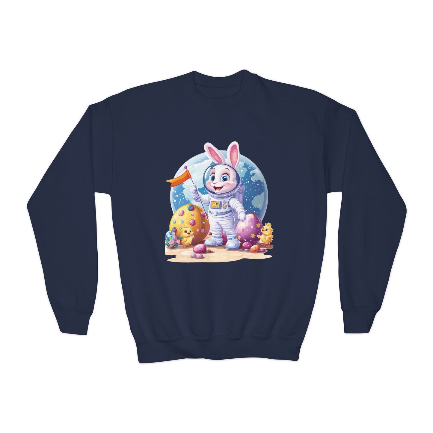 Astronaut Easter Bunny Youth Sweatshirt, Space Bunny Galaxy Crewneck for Kids, Cute Space Easter Gift for Boys & Girls, Fun Space Themed