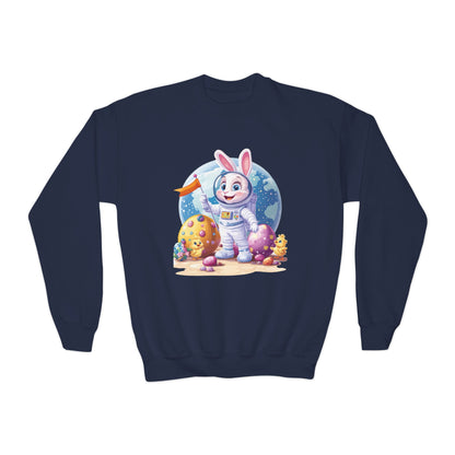Astronaut Easter Bunny Youth Sweatshirt, Space Bunny Galaxy Crewneck for Kids, Cute Space Easter Gift for Boys & Girls, Fun Space Themed