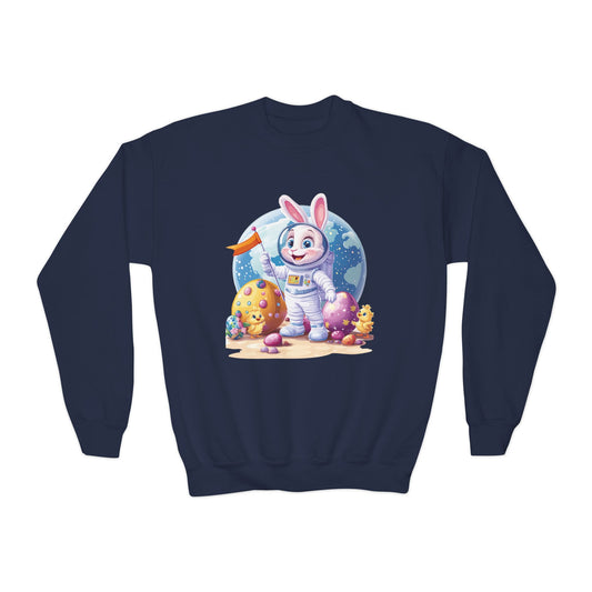 Astronaut Easter Bunny Youth Sweatshirt, Space Bunny Galaxy Crewneck for Kids, Cute Space Easter Gift for Boys & Girls, Fun Space Themed