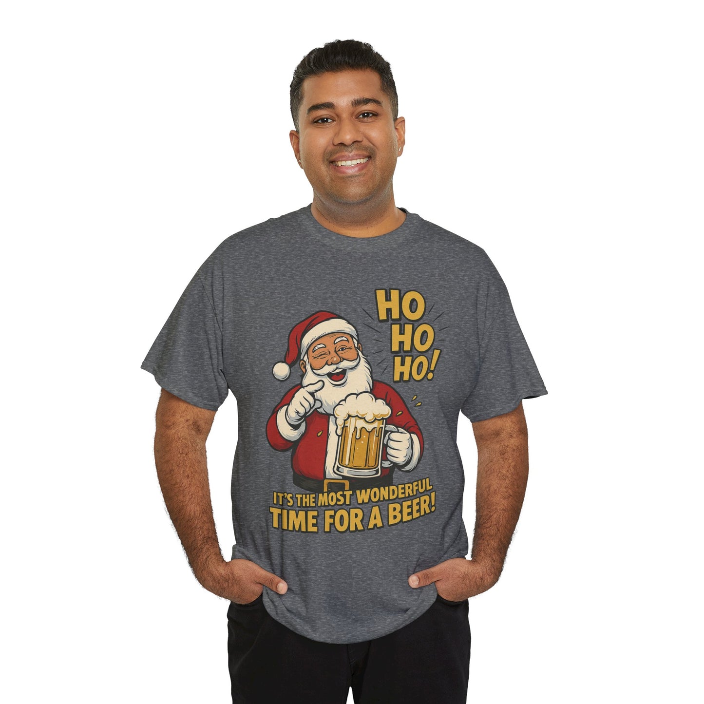 Funny Santa Beer Christmas T-Shirt, Men's Holiday Party Tee