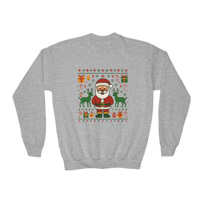 Kids Santa Christmas Shirt, Cute Knit Pattern Holiday  Sweatshirt, Youth Crewneck Sweatshirt