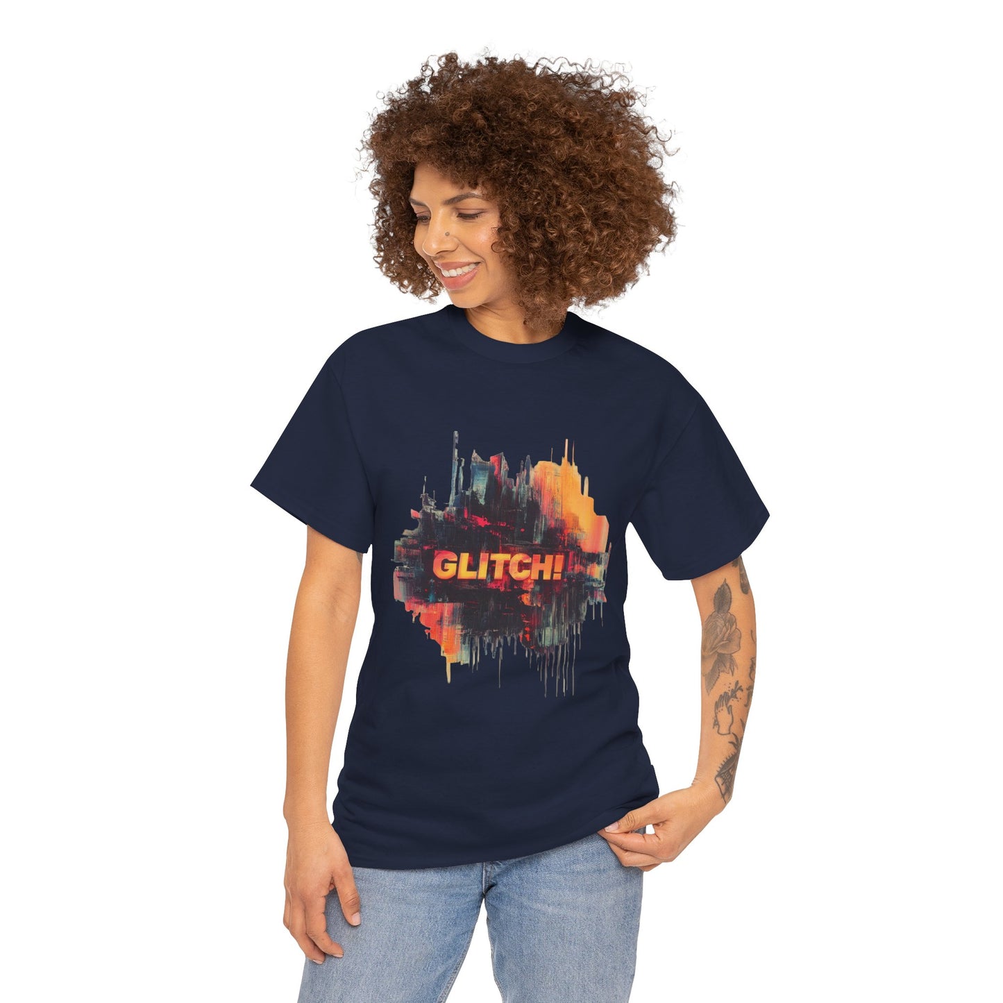 Glitch Art Unisex Heavy Cotton Tee, Trendy Graphic Top, Gift for Tech Lovers, Abstract Street Style Graphic Tee,Techcore Aesthetic Shirt