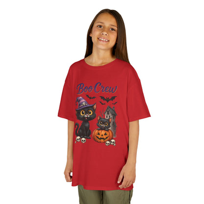 Boo Crew Kids Halloween T-Shirt, Cute Black Cats Pumpkin Design, Fun Spooky Shirt for Girls Boys