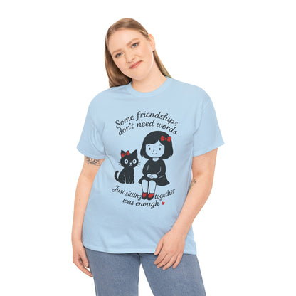 Cute Cat & Girl Graphic Tee, Playful Gift for Cat Lovers, Cat and Girl Design, Gift for Cat Owners, Women's Cotton T-Shirt