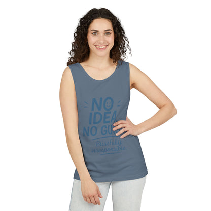 Womens No Guilt Tank Top, No Idea Funny Quote, Blissfully Irresponsible Workout Tee, Casual Sleeveless Top, Summer Activewear, Relaxed Style