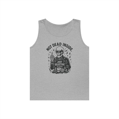 Mens Dark Humor Graphic Tank Top, Not Dead Inside, Funny Graphic Tee, Gifts for Him, Halloween, Occasions, Funny Skeleton Tee