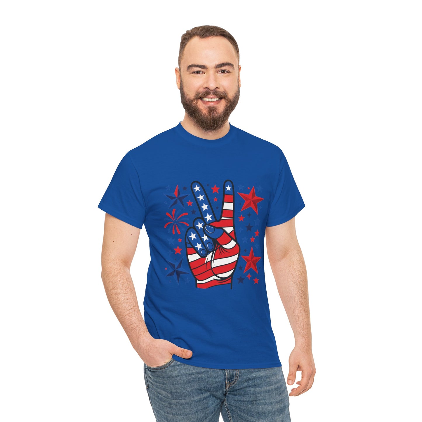 Patriotic Peace Hand Unisex Heavy Cotton Tee - Ideal for July 4th, Independence Day, Celebrations, Casual Wear, Everyday Style