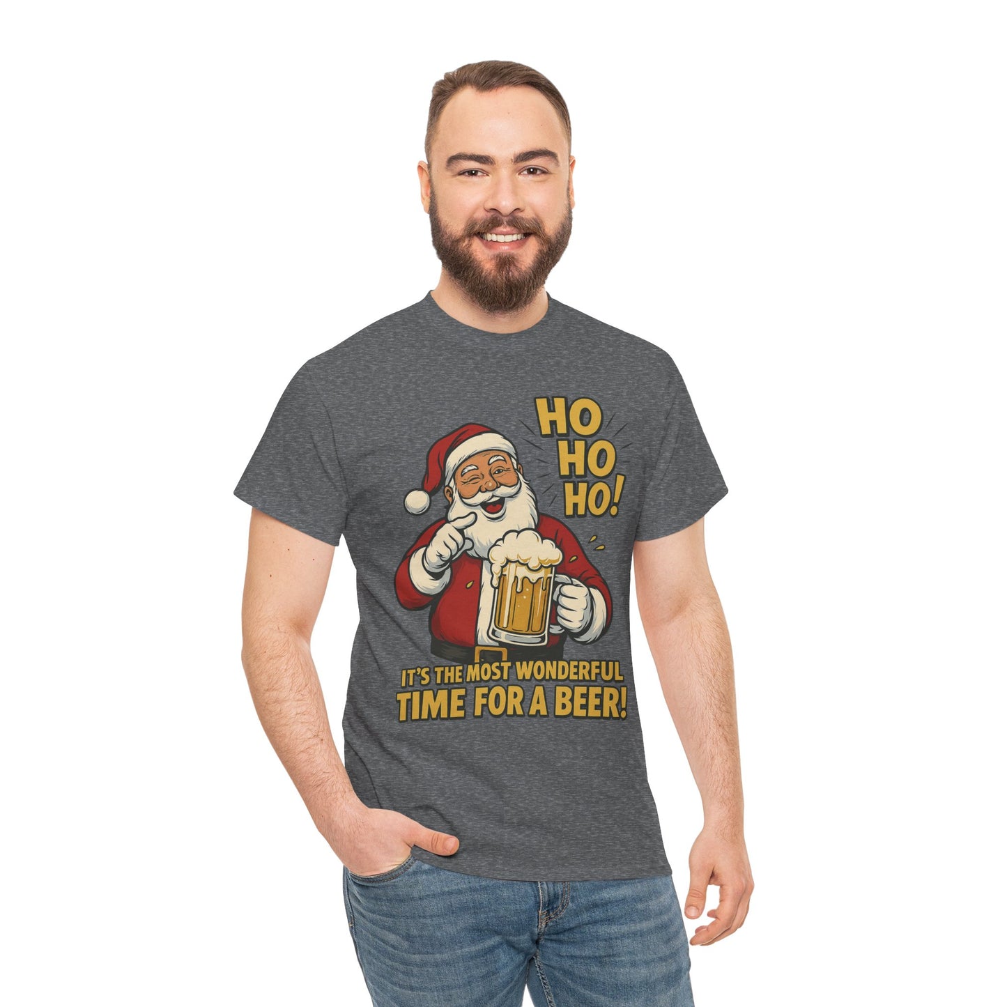 Funny Santa Beer Christmas T-Shirt, Men's Holiday Party Tee