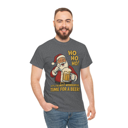 Funny Santa Beer Christmas T-Shirt, Men's Holiday Party Tee