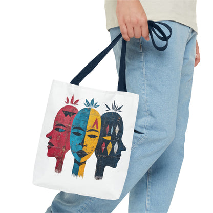 Artistic Tote Bag with Abstract Faces - Bohemian Style, Eco-Friendly Shopping Bag, Gift for Art Lovers, Unique Beach Bag, Festival Accessory