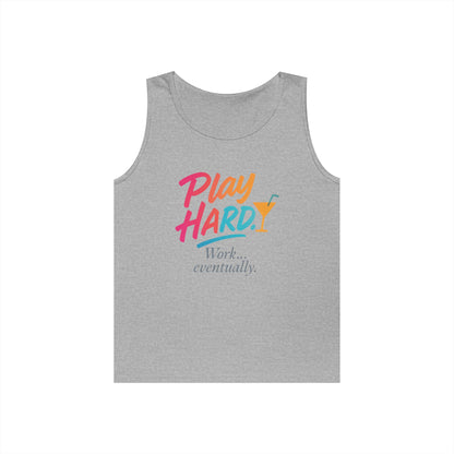 Play Hard, Work Eventually Tank Top, Womens Cotton Tank, Summer Apparel, Casual Wear, Gift for Him/Her, Beach Ready