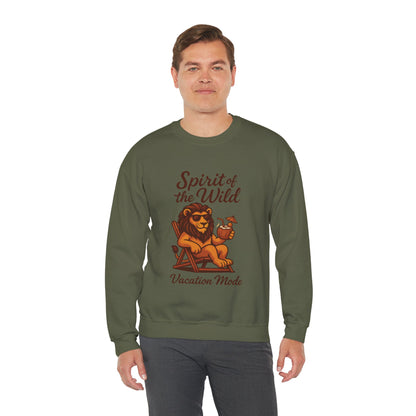 Spirit of the Wild Lion Mens Sweatshirt - Vacation Mode Funny Relaxed Jungle King Pullover,  Fun Gift for Travelers