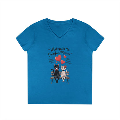 Cute Cat Lovers V-Neck T-Shirt, Casual Wear, Gift for Her, Pet Lovers, Best Friend Gift, Cute Cat Design, Valentine's Day, Cat Love