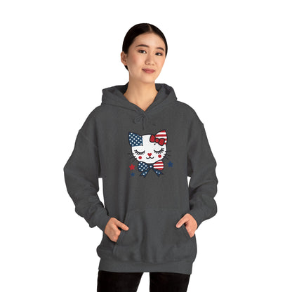 Cute Cat Patriot Women's Hoodie, Women's Heavy Blend Sweatshirt, Gift for Cat Lovers, 4th of July Apparel, Perfect for Independence Day