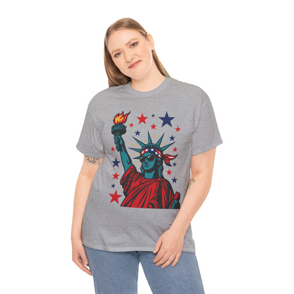 Lady Liberty Pop Art T-Shirt, Patriotic 4th of July Women’s Tee, Retro USA Bandana Statue Shirt