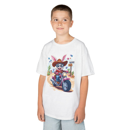 Biker Bunny Kids Tee - Fun Easter Shirt for Boys & Girls, Cute Spring Outfit with Motorcycle Rabbit Heavy Cotton Toddler T-Shirt Bunny Rider