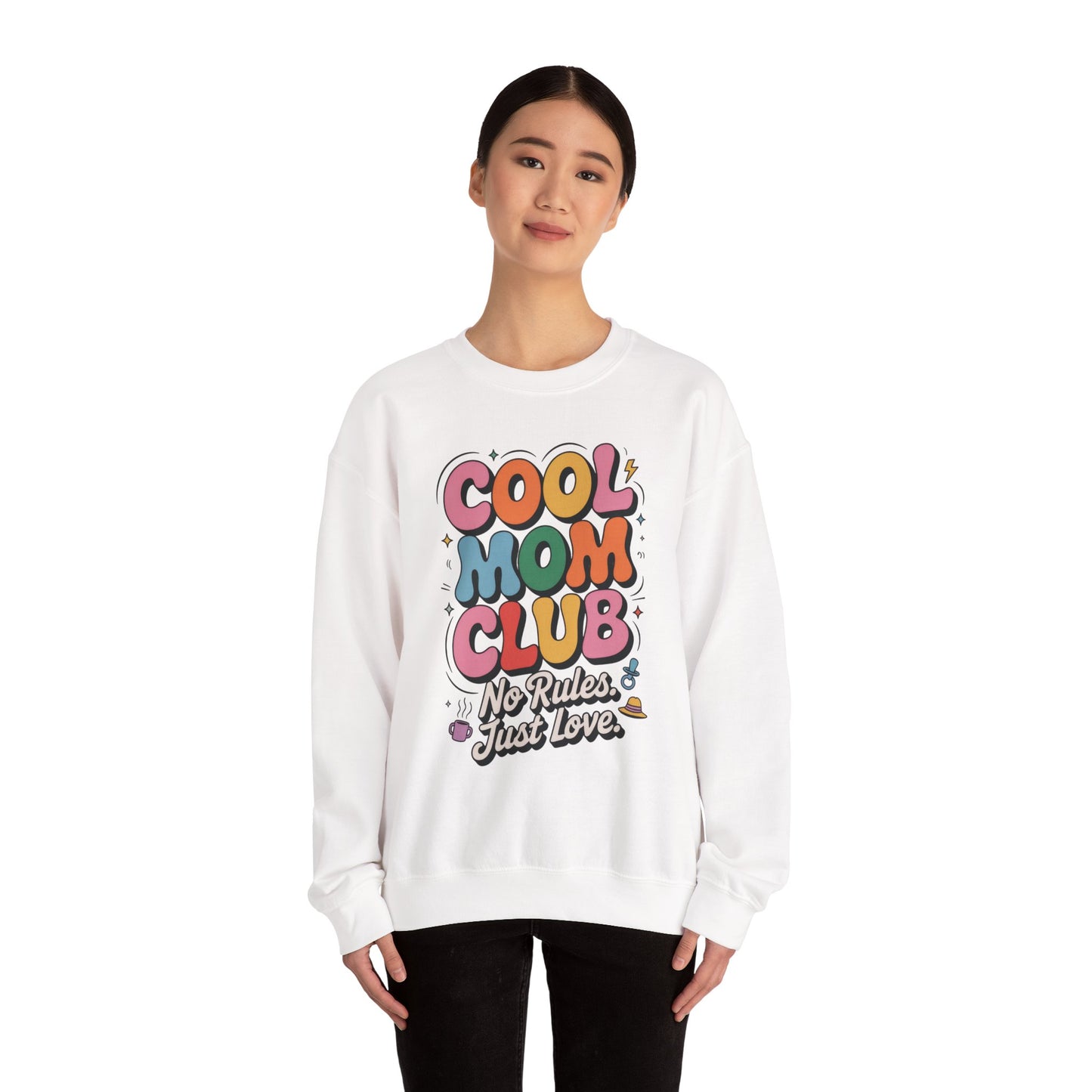 Cool Mom Club Sweatshirt, Gift for Moms, Mother's Day, No Rules Just Love, Retro Colorful Unisex Heavy Blend Crewneck