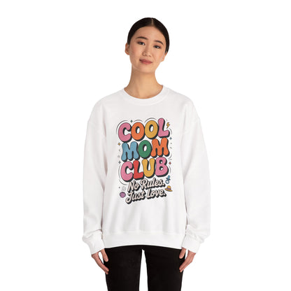 Cool Mom Club Sweatshirt, Gift for Moms, Mother's Day, No Rules Just Love, Retro Colorful Unisex Heavy Blend Crewneck