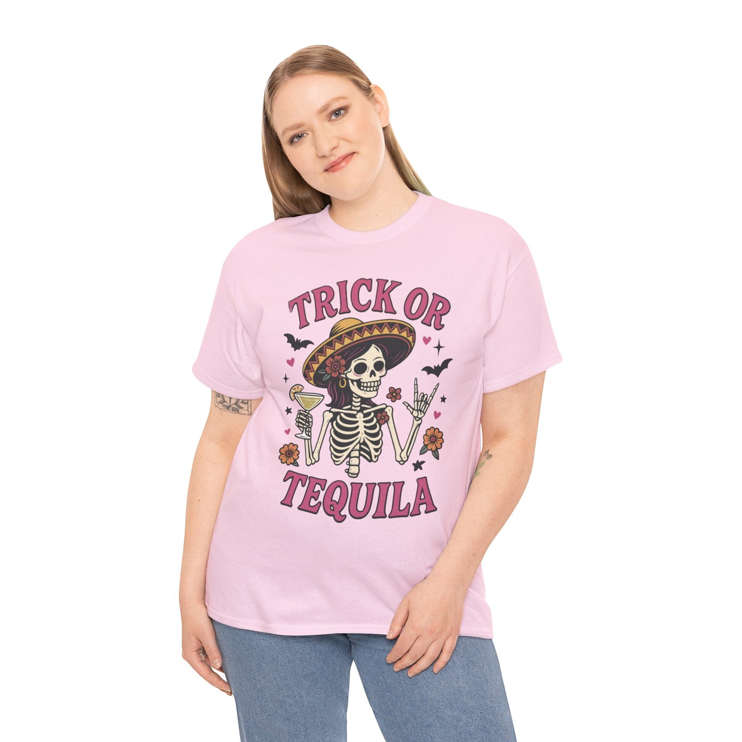 Trick or Tequila Women's T-Shirt, Funny Halloween Skeleton Drinking Shirt, Party Graphic Tee