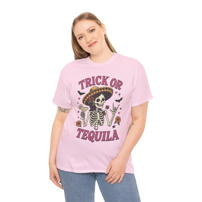 Trick or Tequila Women's T-Shirt, Funny Halloween Skeleton Drinking Shirt, Party Graphic Tee