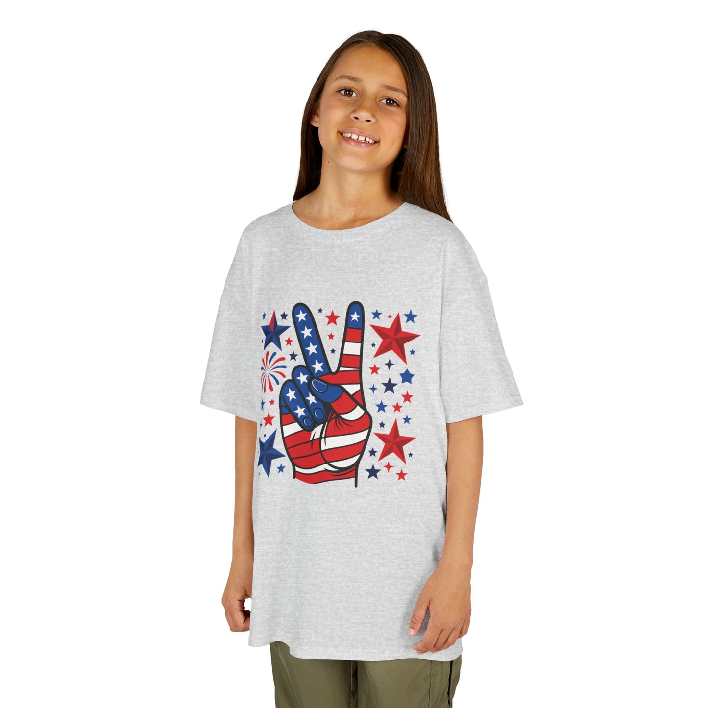 Kids Peace Sign Tee, Patriotic Children's T-Shirt, Americana Style Tee, July 4th Outfit, Independence Day Gift, Star-Spangled Shirt