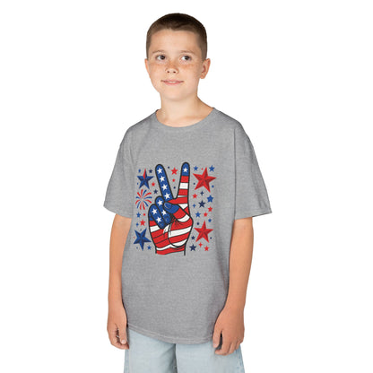 Kids Peace Sign Tee, Patriotic Children's T-Shirt, Americana Style Tee, July 4th Outfit, Independence Day Gift, Star-Spangled Shirt