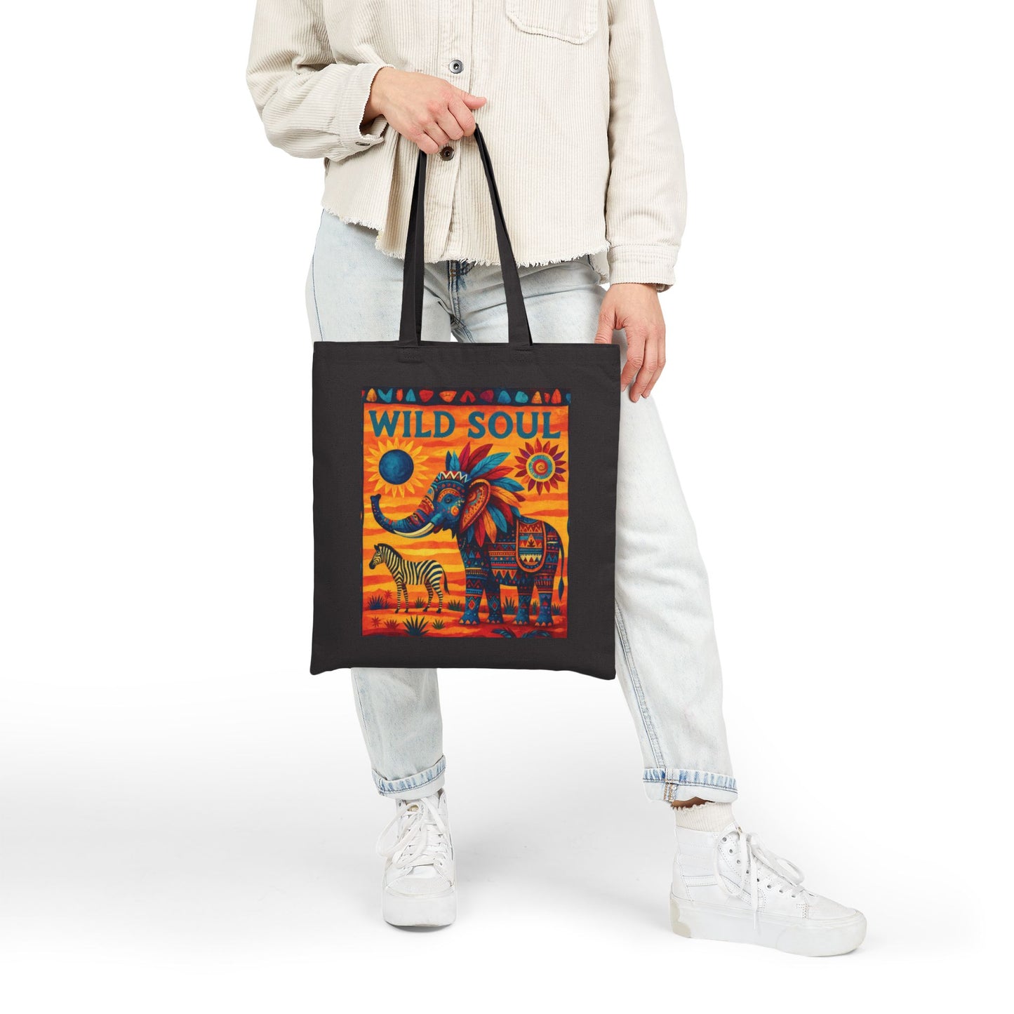 Wild Soul Elephant Tote Bag, Boho Canvas Bag, Eco-Friendly Reusable Shopping Tote, Perfect for Gifts & Everyday Use