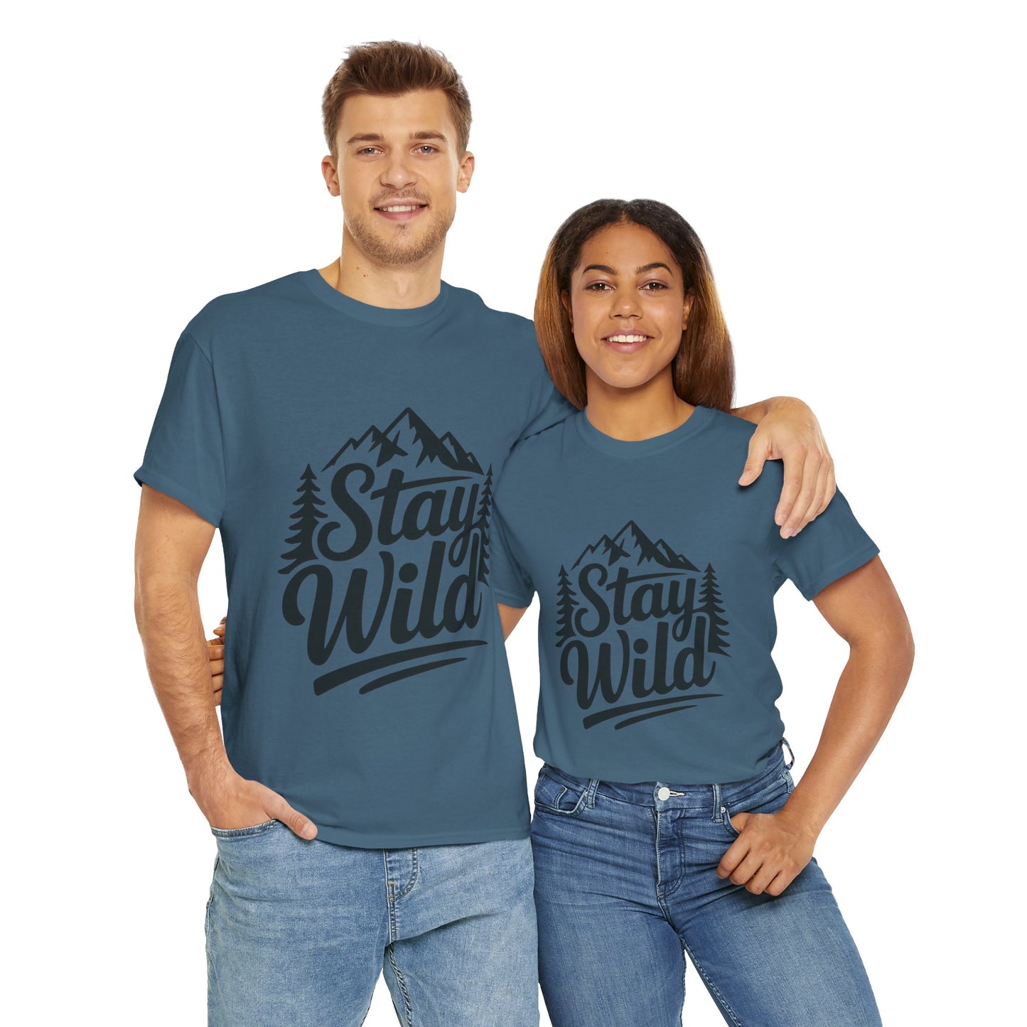Stay Wild Adventure Tee, Unisex Heavy Cotton Tee for Nature Lovers, Camping, Hiking, Gifts for Outdoorsy Friends, Nature Graphic Tee