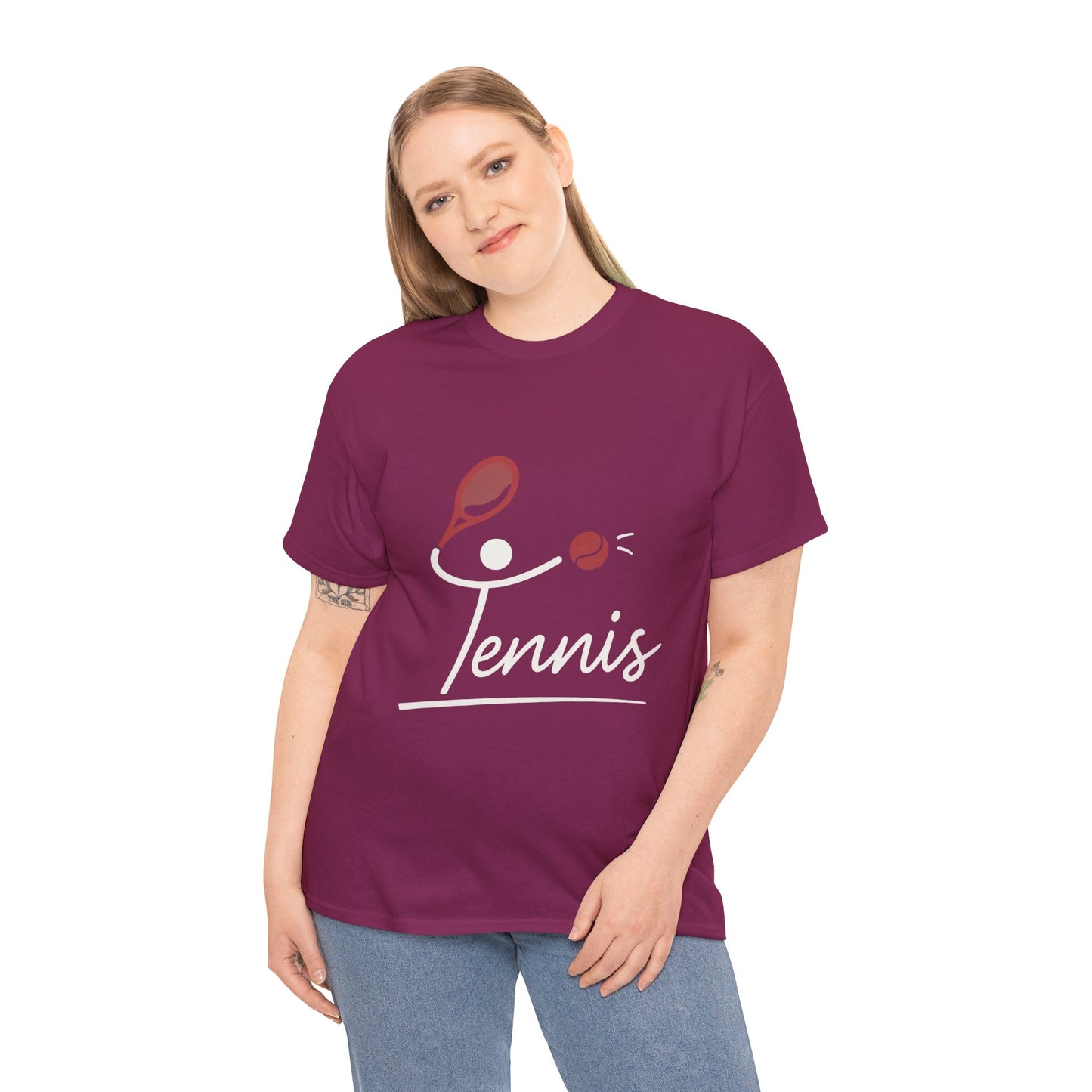 Womens Heavy Cotton Tee, Womens Tennis Graphic T-Shirt, Cute Sports Tee, Funny Workout Gym Top for Women