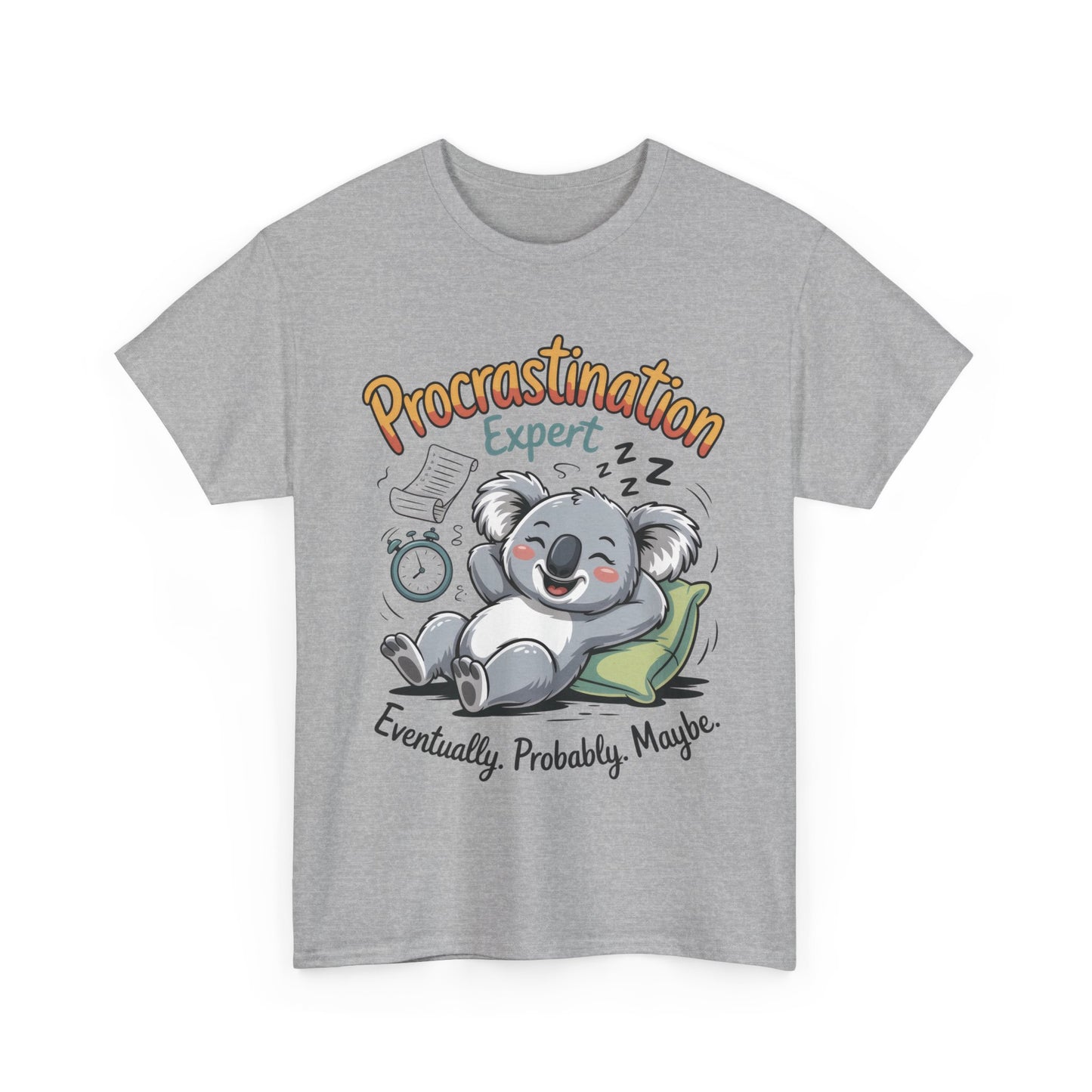 Procrastination Expert Cotton Tee, Funny T-Shirt, Cute Koala Design, Gift for Students, Relaxed Fit Shirt, Gift for Animal Lovers