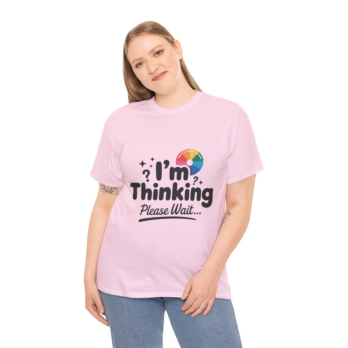 Funny - Im Thinking Please Wait - T-Shirt for Women, Cute Geeky Gift for Introverts, Programmers, Designers, Fun Humor Shirt