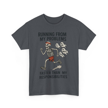 Skeleton Runner Tee for Men, Undead Jogging Club Shirt, Halloween T-Shirt, Gift for Runners, Anxiety Humor Gift