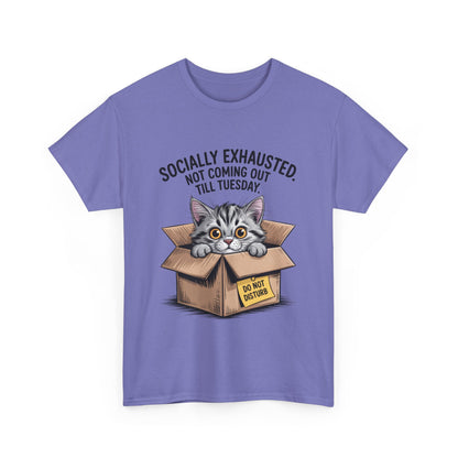 Socially Exhausted Cat Women's Tee, Funny Cat Shirt, Women's Graphic Tee, Gift for Introverts, Cute Animal T-Shirt, Weekend Wear