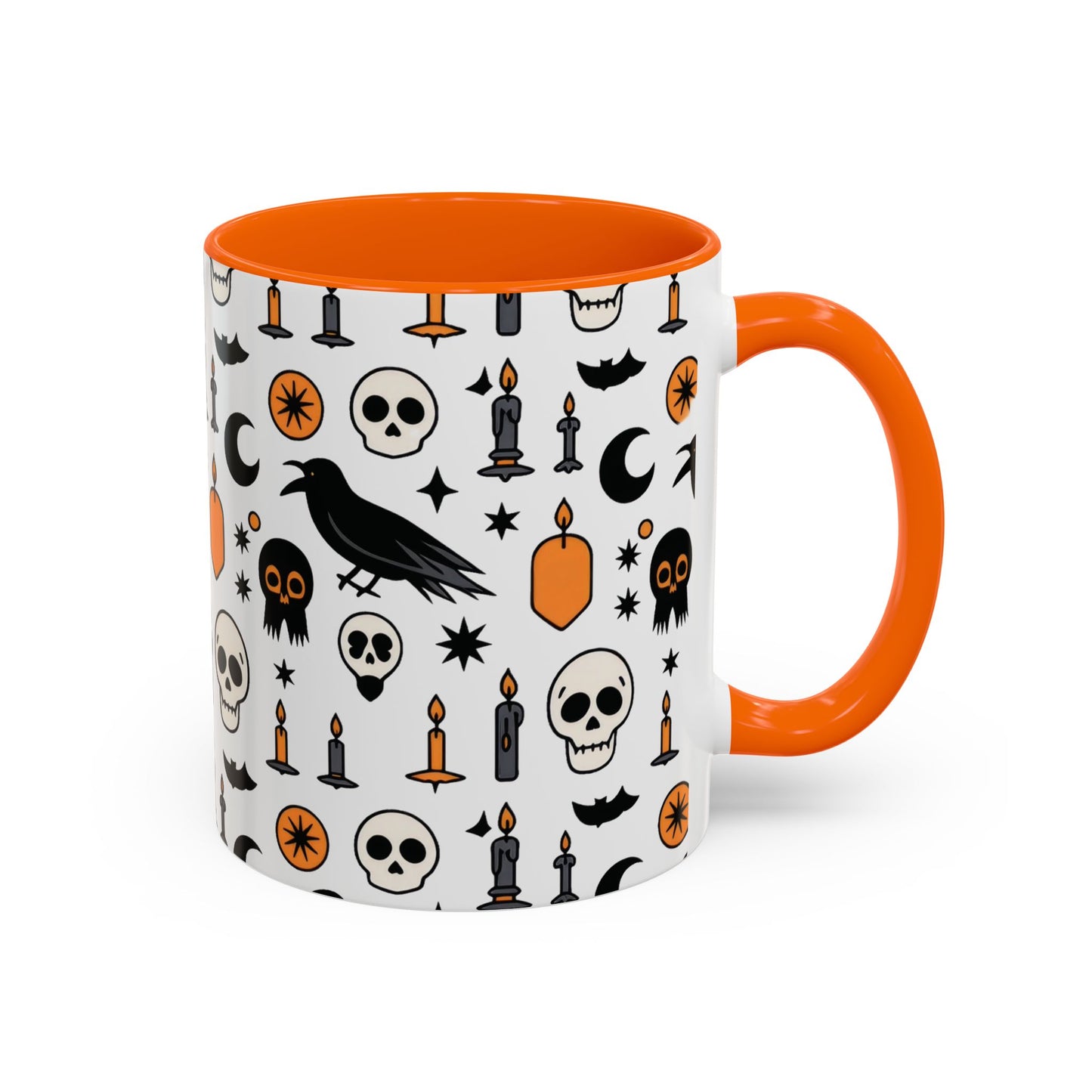 Gothic Halloween Mug, Skull, Candle - Raven Pattern Coffee Cup, Dark Aesthetic Spooky Gift for Her or Him, Accent Coffee Mug (11, 15oz)
