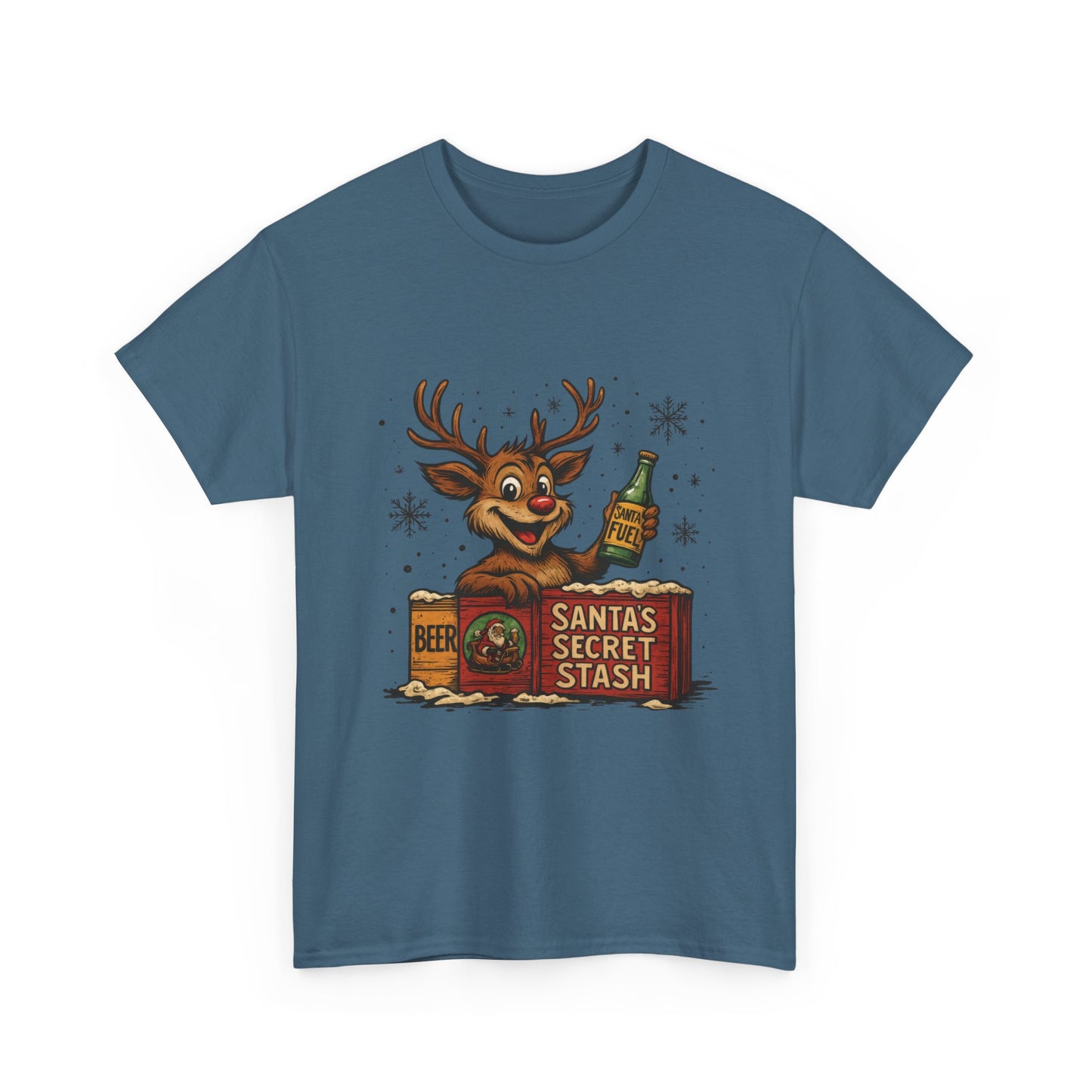 Men's Funny Christmas T-Shirt, Santa's Secret Stash Reindeer Tee